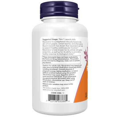 NOW Foods Extra Starkes Resveratrol 350 mg – Natürliches Trans-Resveratrol aus 700 mg Japanischem Staudenknöterich-Extrakt, 60 vegane Kapseln