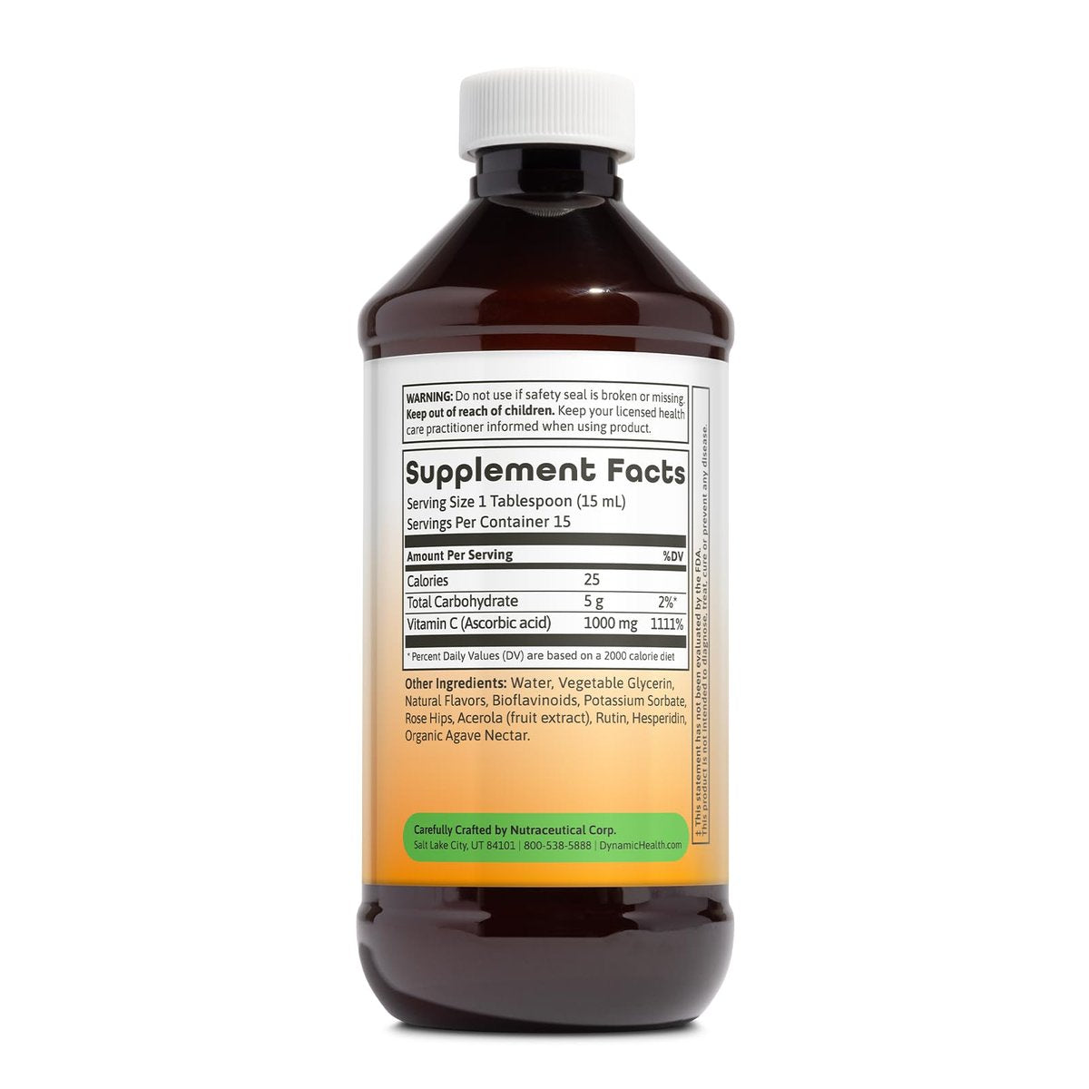 Dynamic Health Flüssiges Vitamin C mit natürlichem Zitrusgeschmack - 1000 mg pro Portion, Nahrungsergänzungsmittel für Männer und Frauen, mit Bioflavonoiden & Hagebutte, vegetarisch & glutenfrei - 240 ml