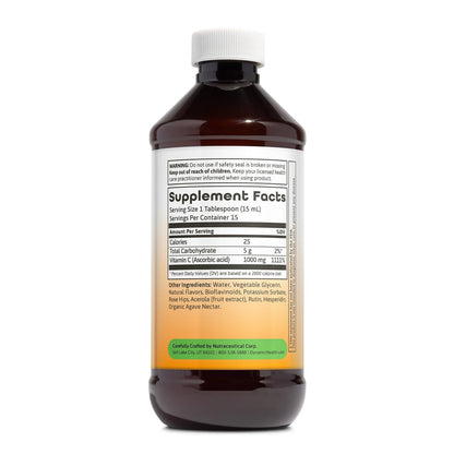 Dynamic Health Flüssiges Vitamin C mit natürlichem Zitrusgeschmack - 1000 mg pro Portion, Nahrungsergänzungsmittel für Männer und Frauen, mit Bioflavonoiden & Hagebutte, vegetarisch & glutenfrei - 240 ml