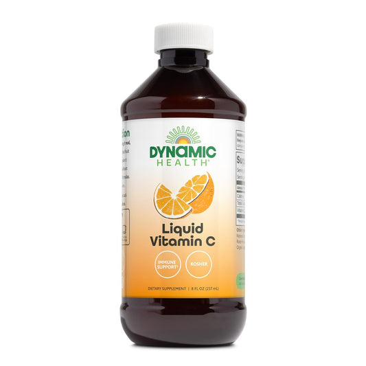 Dynamic Health Flüssiges Vitamin C mit natürlichem Zitrusgeschmack - 1000 mg pro Portion, Nahrungsergänzungsmittel für Männer und Frauen, mit Bioflavonoiden & Hagebutte, vegetarisch & glutenfrei - 240 ml
