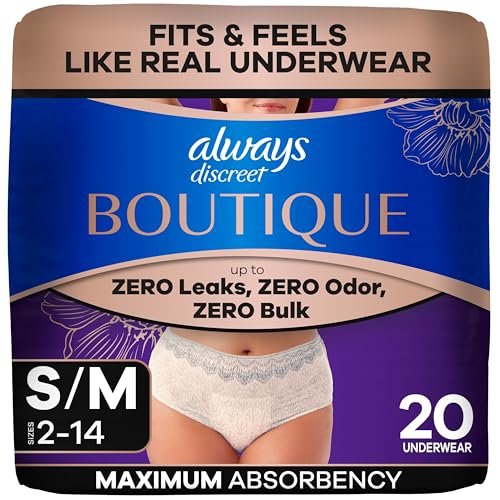 Always Discreet Boutique Inkontinenz- und Postpartum-Unterwäsche für Damen, Maximaler Schutz, Small/Medium, Rosy, 20 Stück