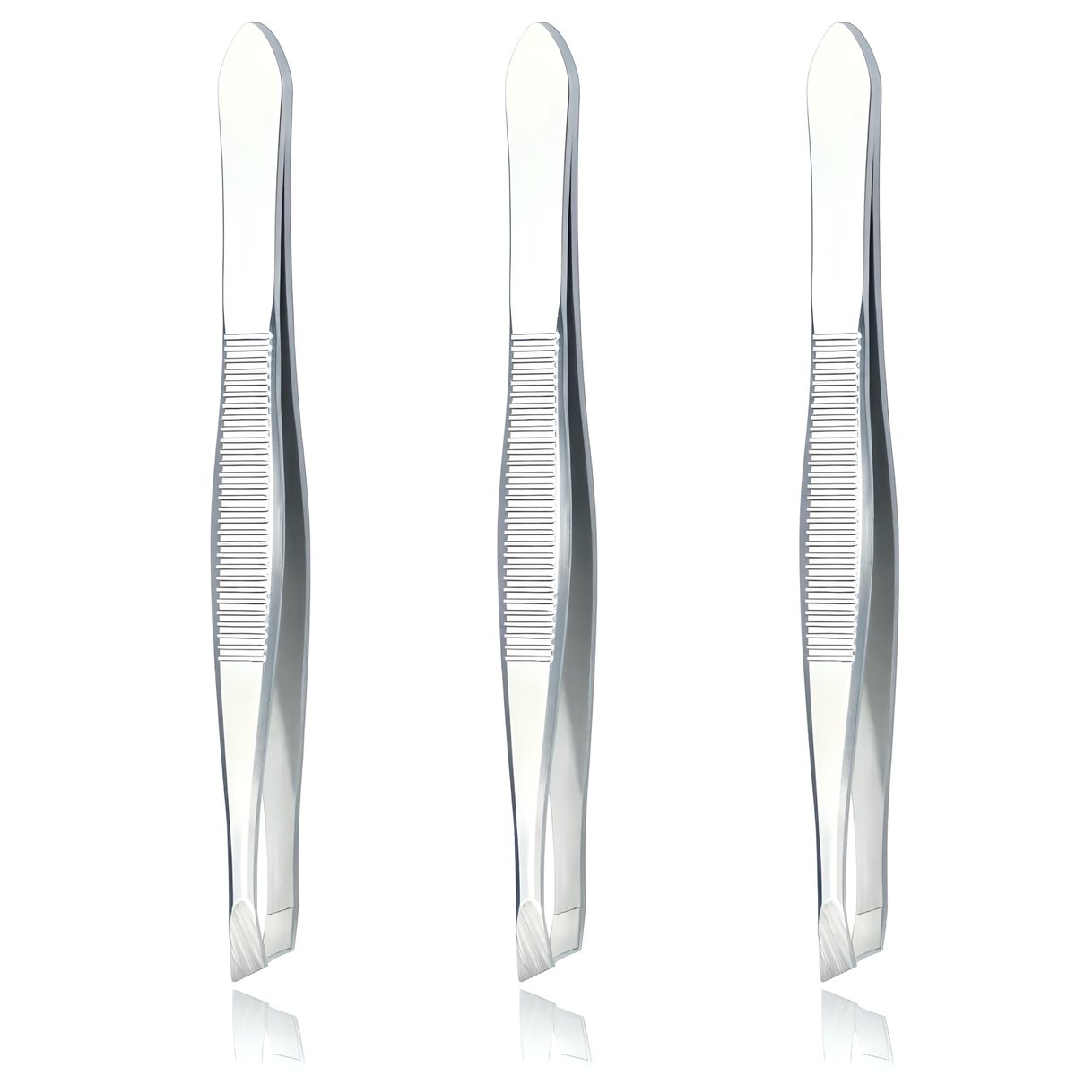 LUXXII (3er Pack) Schrägpinzetten - Präzise Edelstahl Schrägspitzen Pinzette zum Zupfen von Haaren und Augenbrauen (Silber)