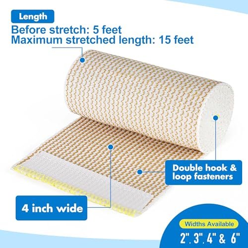 LotFancy Elastische Binden 4er-Pack, 4 Zoll Baumwoll-Kompressionsbinde, Selbsthaftend an beiden Enden, Medizinische Wickel für Knöchel, Knie, Beine, Fuß, Handgelenke, Unterstützung & Erste Hilfe bei Verletzungen, Sport