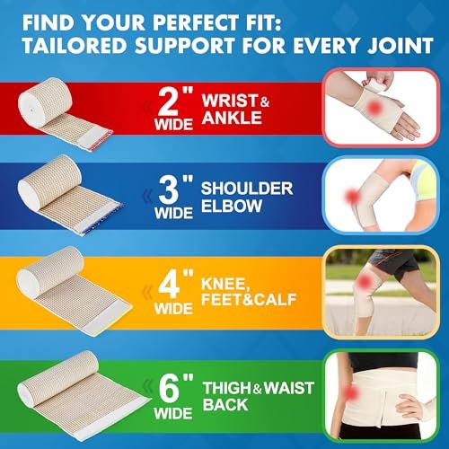 LotFancy Elastische Binden 4er-Pack, 4 Zoll Baumwoll-Kompressionsbinde, Selbsthaftend an beiden Enden, Medizinische Wickel für Knöchel, Knie, Beine, Fuß, Handgelenke, Unterstützung & Erste Hilfe bei Verletzungen, Sport