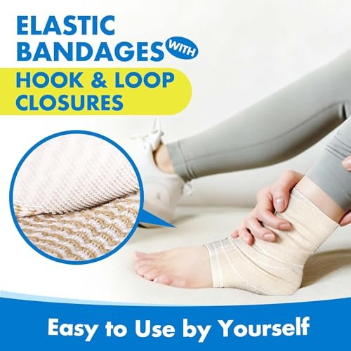 LotFancy Elastische Binden 4er-Pack, 4 Zoll Baumwoll-Kompressionsbinde, Selbsthaftend an beiden Enden, Medizinische Wickel für Knöchel, Knie, Beine, Fuß, Handgelenke, Unterstützung & Erste Hilfe bei Verletzungen, Sport