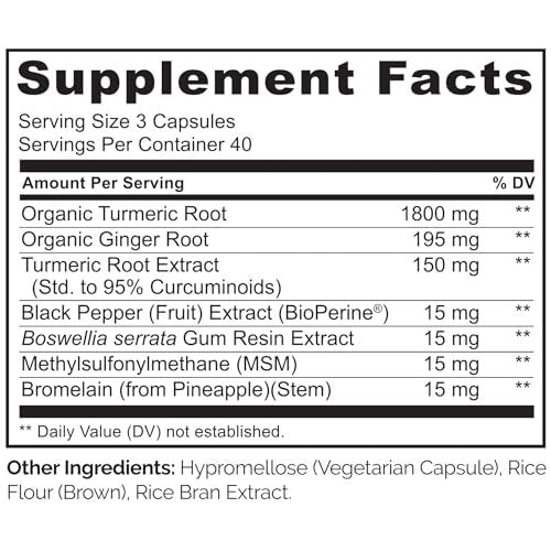 NATURELO Curcumin mit BioPerin – Kurkuma & Ingwerwurzel, pflanzliche Gelenkunterstützung, 120 vegane Kapseln