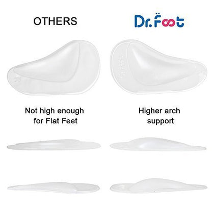 Dr. Foot's Fußgewölbe-Stützeinlagen für Plattfüße, Gel-Fußgewölbe-Einlagen gegen Plantarfasziitis, selbstklebende Fußgewölbepolster zur Druckentlastung und Schmerzlinderung (Transparent - 2 Paar, 2er-Pack)