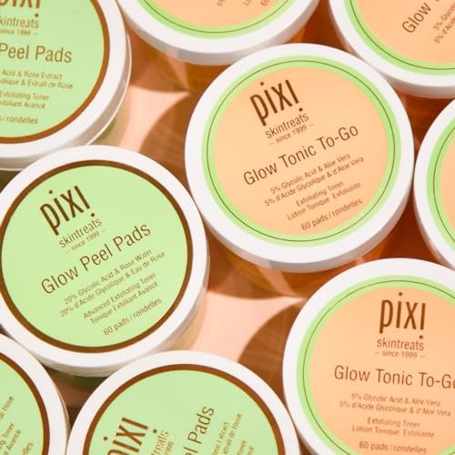 Pixi Glow Tonic to-Go – Sanfter, ausgleichender Peeling-Toner mit Glykolsäure für strahlende Haut, alkoholfrei, 60 Tücher