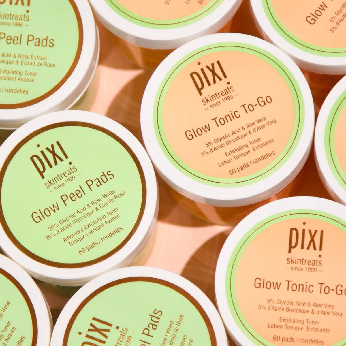 Pixi Glow Tonic to-Go – Sanfter, ausgleichender Peeling-Toner mit Glykolsäure für strahlende Haut, alkoholfrei, 60 Tücher