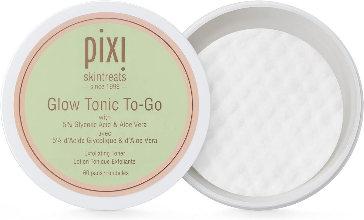Pixi Glow Tonic to-Go – Sanfter, ausgleichender Peeling-Toner mit Glykolsäure für strahlende Haut, alkoholfrei, 60 Tücher