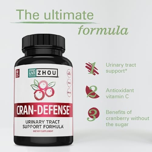 Zhou Cran-Defense – Cranberry Kapseln für Frauen & Männer, D-Mannose mit Cranberry Extrakt, 1000 mg D-Mannose pro Kapsel für die Gesundheit der Harnwege, Antioxidans-Unterstützung – 60 vegane Kapseln