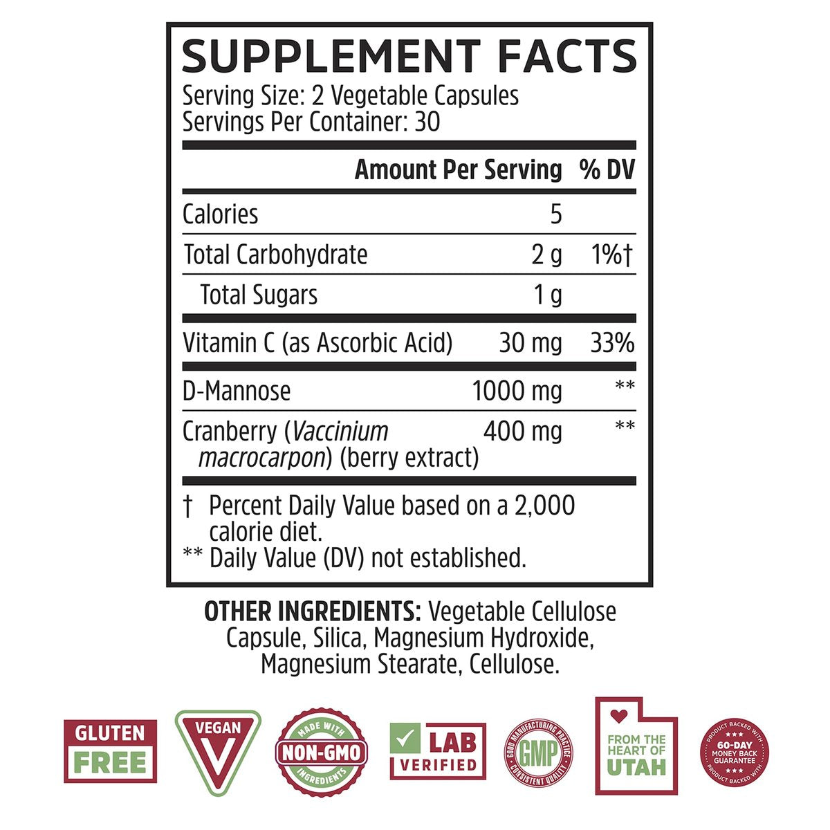 Zhou Cran-Defense – Cranberry Kapseln für Frauen & Männer, D-Mannose mit Cranberry Extrakt, 1000 mg D-Mannose pro Kapsel für die Gesundheit der Harnwege, Antioxidans-Unterstützung – 60 vegane Kapseln