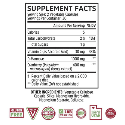 Zhou Cran-Defense – Cranberry Kapseln für Frauen & Männer, D-Mannose mit Cranberry Extrakt, 1000 mg D-Mannose pro Kapsel für die Gesundheit der Harnwege, Antioxidans-Unterstützung – 60 vegane Kapseln