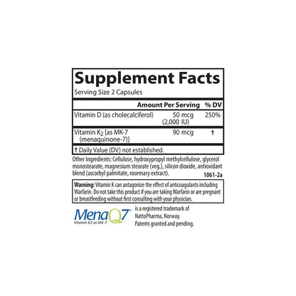 Carlson Vitamin D3 + K2 Kapseln – 50 mcg (2000 IE) Vitamin D3 & 90 mcg Vitamin K2 als MK7, Knochenunterstützung, Kalziumaufnahme, 60 Kapseln