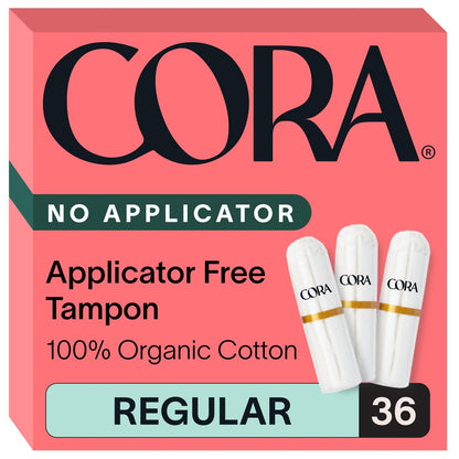 Cora Bio-Baumwoll-Tampons ohne Applikator (36 Stück, reguläre Größe)