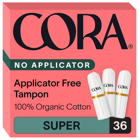 Cora Bio-Baumwoll-Tampons ohne Applikator (36 Super Tampons ohne Applikator)