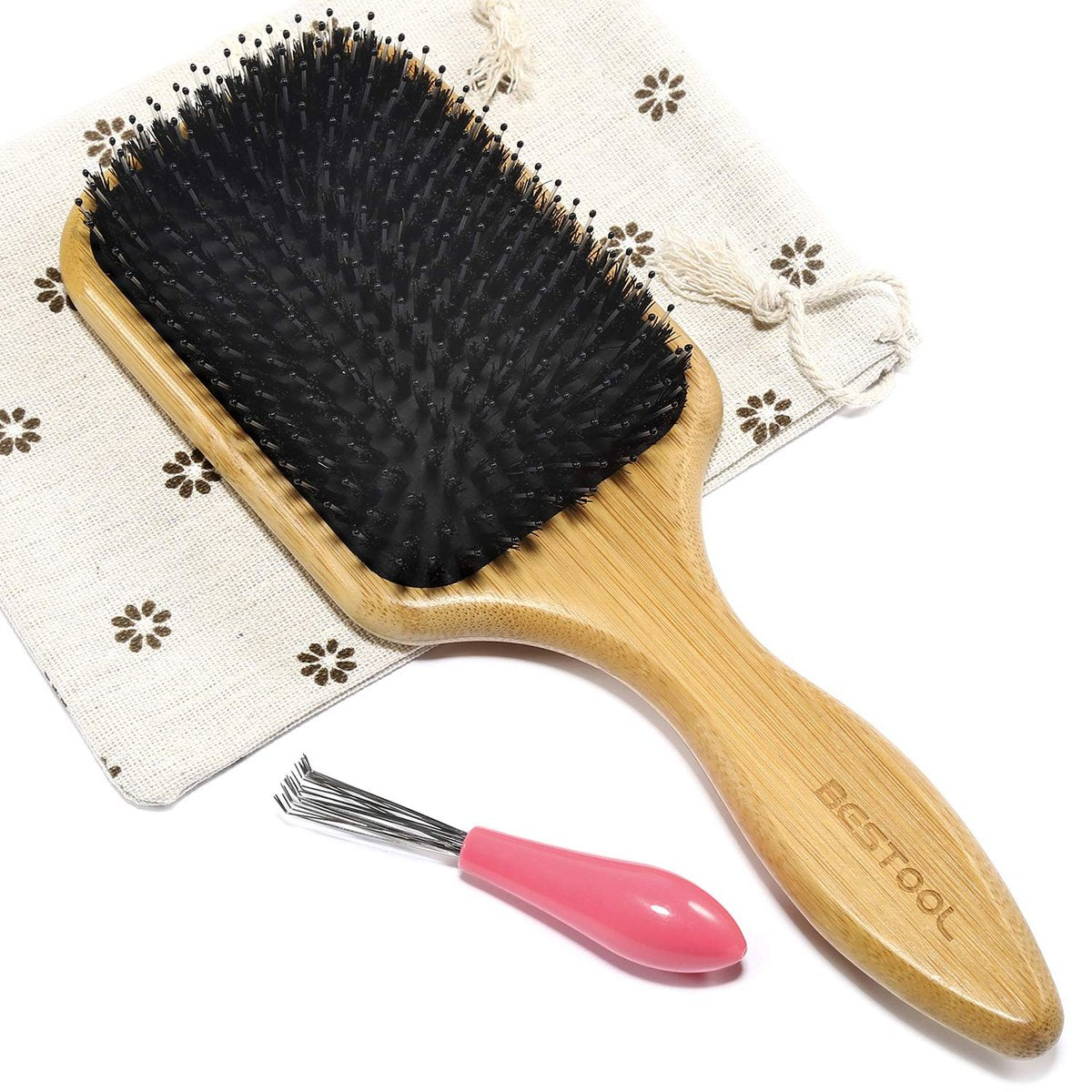 BESTOOL Haarbürste, Wildschwein- & Nylonborstenbürste für alle (Frauen, Männer, Kinder) nasses/trockenes Haar, massierendes Entwirren, verbessert Glanz & Gesundheit (Quadratisch, Schwarz)