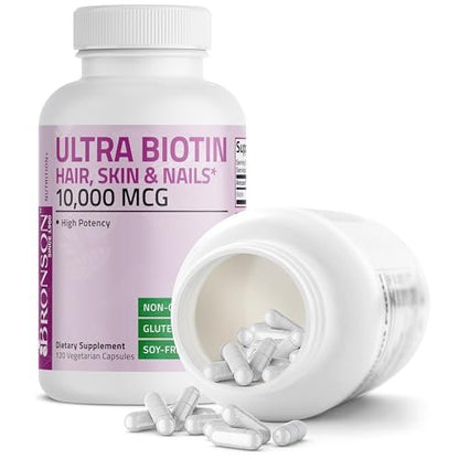 Bronson Ultra Biotin 10.000 mcg – Haar, Haut & Nägel Nahrungsergänzung, Nicht-GVO, 120 Kapseln