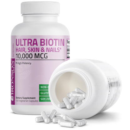 Bronson Ultra Biotin 10.000 mcg – Haar, Haut & Nägel Nahrungsergänzung, Nicht-GVO, 120 Kapseln