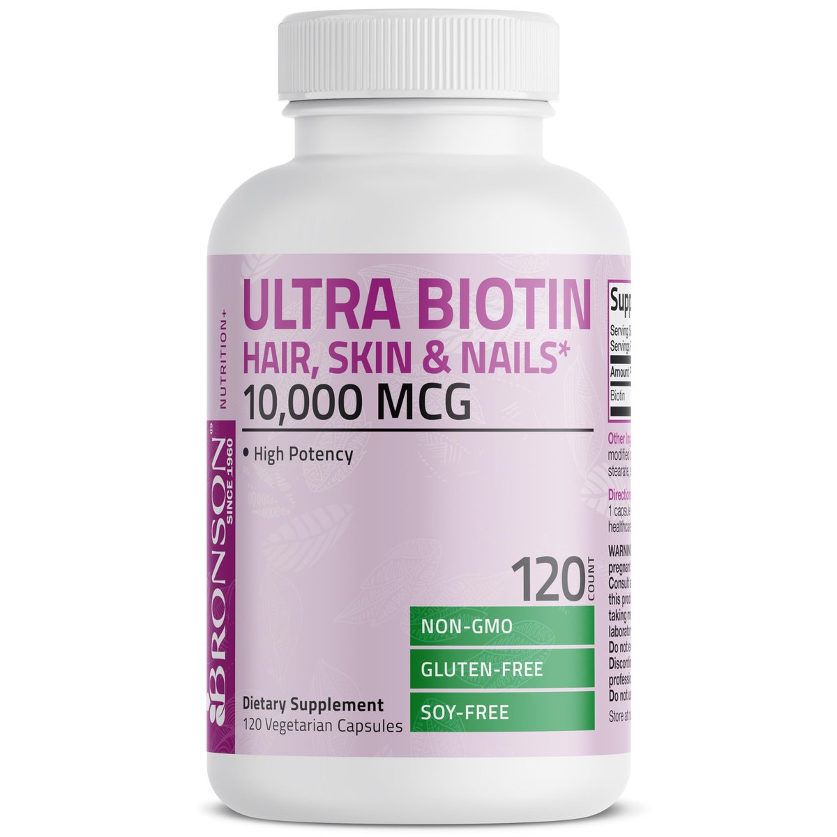 Bronson Ultra Biotin 10.000 mcg – Haar, Haut & Nägel Nahrungsergänzung, Nicht-GVO, 120 Kapseln