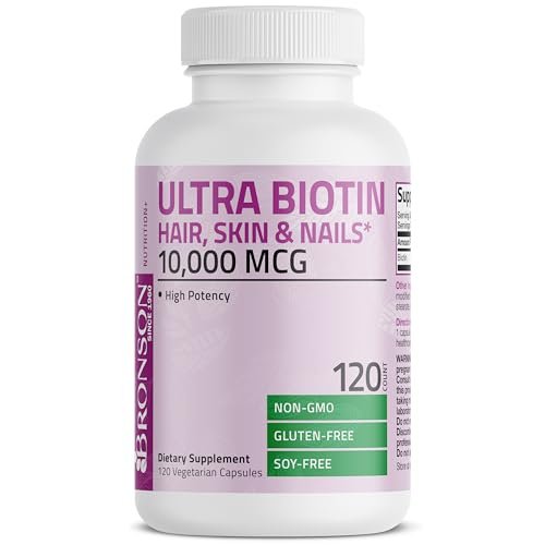 Bronson Ultra Biotin 10.000 mcg – Haar, Haut & Nägel Nahrungsergänzung, Nicht-GVO, 120 Kapseln
