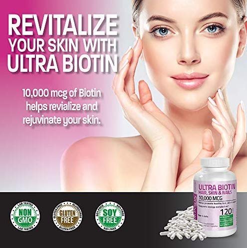 Bronson Ultra Biotin 10.000 mcg – Haar, Haut & Nägel Nahrungsergänzung, Nicht-GVO, 120 Kapseln