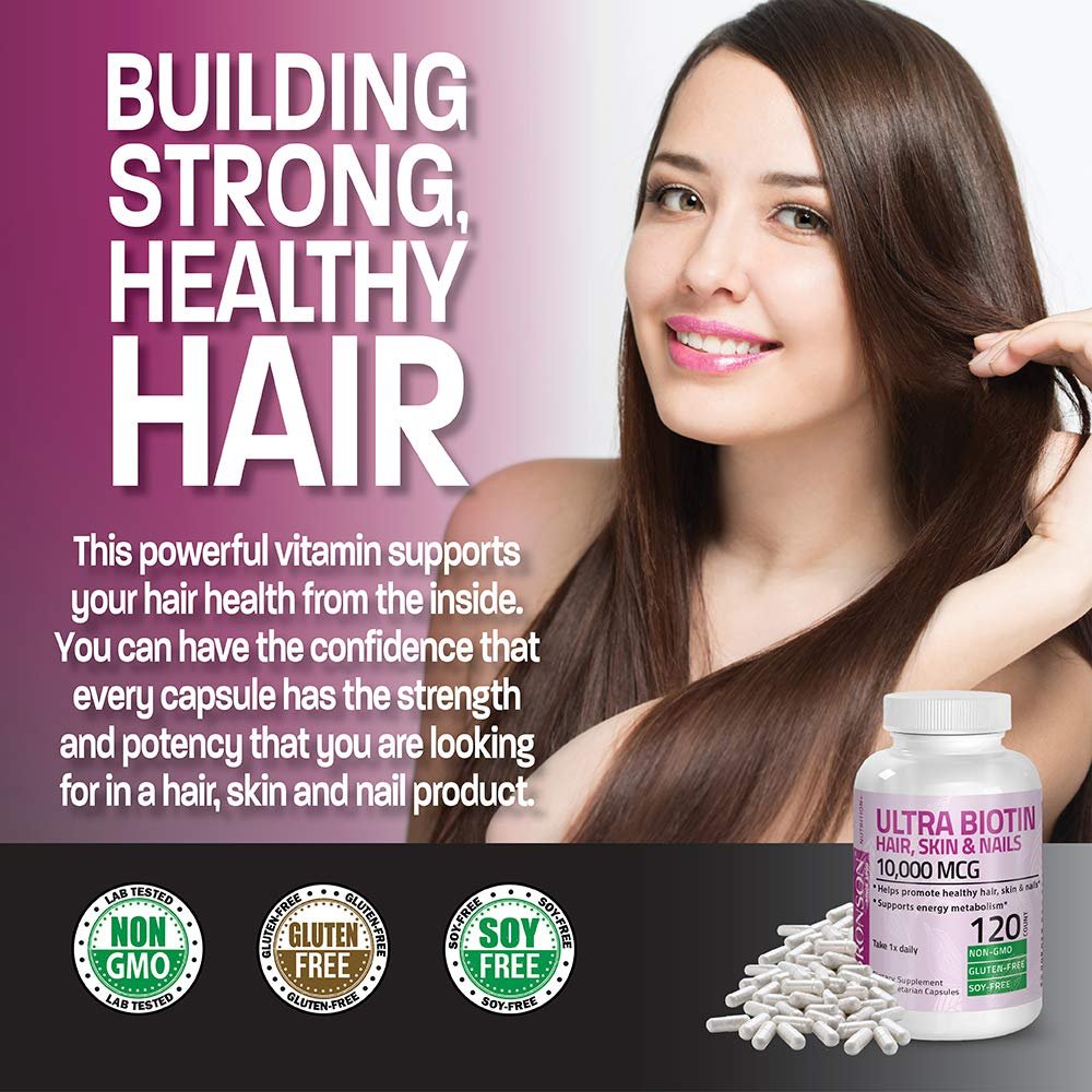Bronson Ultra Biotin 10.000 mcg – Haar, Haut & Nägel Nahrungsergänzung, Nicht-GVO, 120 Kapseln