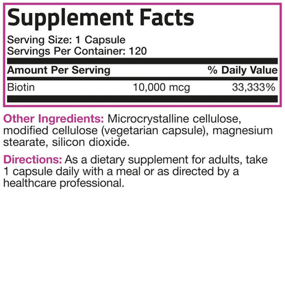 Bronson Ultra Biotin 10.000 mcg – Haar, Haut & Nägel Nahrungsergänzung, Nicht-GVO, 120 Kapseln