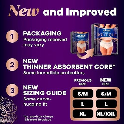 Always Discreet Boutique Inkontinenz- und Postpartum-Unterwäsche für Damen, Maximaler Schutz, Small/Medium, Rosy, 20 Stück
