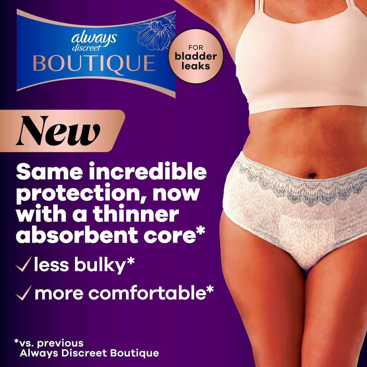 Always Discreet Boutique Inkontinenz- und Wochenbettunterwäsche für Damen, Maximaler Schutz, Klein/Mittel, Rosy, 12 Stück