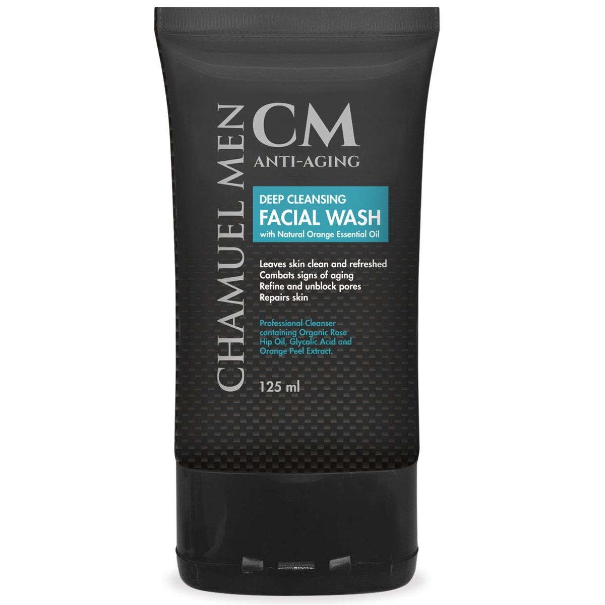 CHAMUEL MEN Anti-Aging Gesichtsreiniger – Tiefenreinigung & Peeling Herren Gesichtswäsche bekämpft Akne & Falten mit Bio-Hagebutte, Aloe & Glykolsäure für ölige, trockene, empfindliche oder Mischhaut, 125 ml