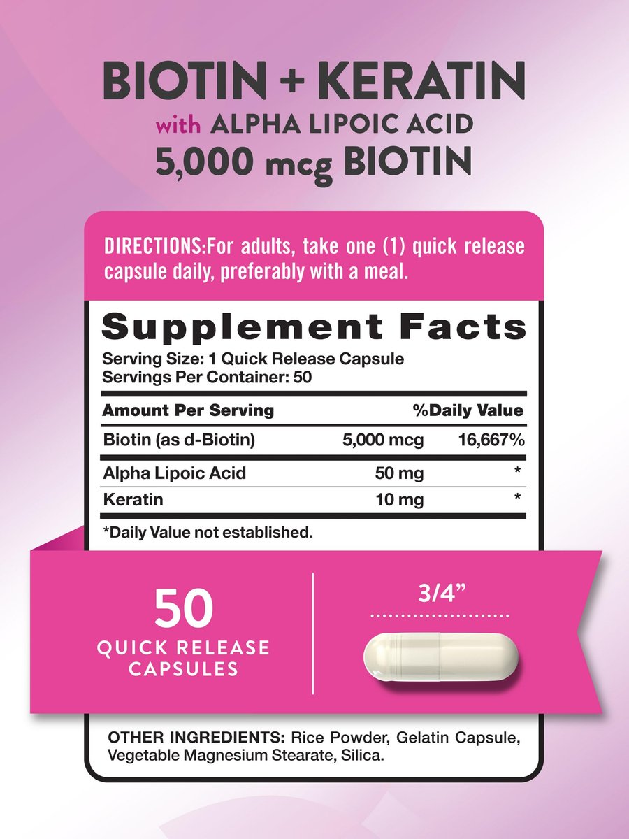 Nature's Truth Biotin 5000 mcg mit Keratin und Alpha-Liponsäure | 50 Kapseln | Nicht-GVO & Glutenfrei
