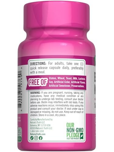 Nature's Truth Biotin 5000 mcg mit Keratin und Alpha-Liponsäure | 50 Kapseln | Nicht-GVO & Glutenfrei