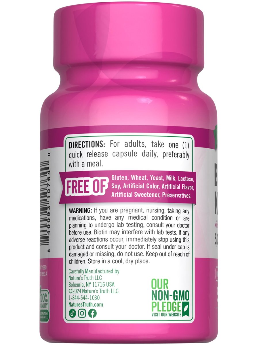 Nature's Truth Biotin 5000 mcg mit Keratin und Alpha-Liponsäure | 50 Kapseln | Nicht-GVO & Glutenfrei