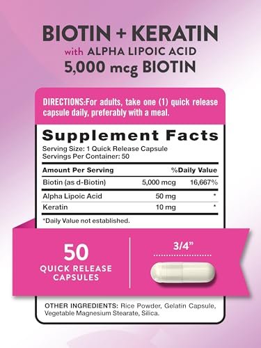 Nature's Truth Biotin 5000 mcg mit Keratin und Alpha-Liponsäure | 50 Kapseln | Nicht-GVO & Glutenfrei