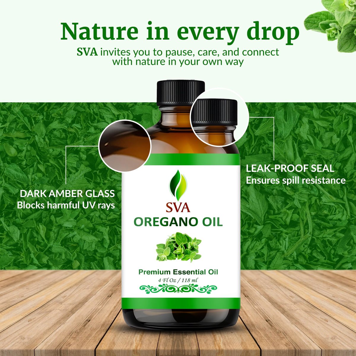 SVA Oregano Öl – 118 ml – 100% natürliches Oregano-Öl für Diffuser, Haarpflege, Gesicht, Hautpflege, Aromatherapie, Kopfhaut- und Körpermassage, Seifen- und Kerzenherstellung – mit Pipette