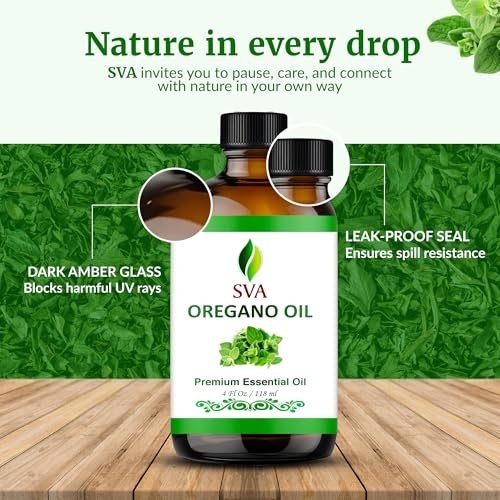 SVA Oregano Öl – 118 ml – 100% natürliches Oregano-Öl für Diffuser, Haarpflege, Gesicht, Hautpflege, Aromatherapie, Kopfhaut- und Körpermassage, Seifen- und Kerzenherstellung – mit Pipette