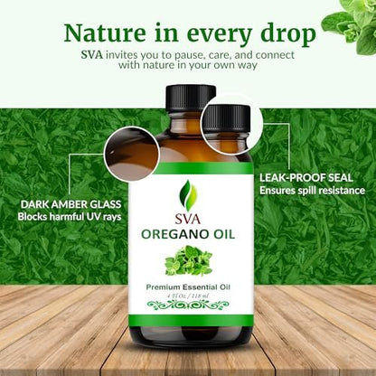 SVA Oregano Öl – 118 ml – 100% natürliches Oregano-Öl für Diffuser, Haarpflege, Gesicht, Hautpflege, Aromatherapie, Kopfhaut- und Körpermassage, Seifen- und Kerzenherstellung – mit Pipette