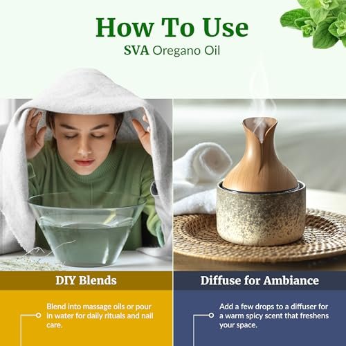 SVA Oregano Öl – 118 ml – 100% natürliches Oregano-Öl für Diffuser, Haarpflege, Gesicht, Hautpflege, Aromatherapie, Kopfhaut- und Körpermassage, Seifen- und Kerzenherstellung – mit Pipette