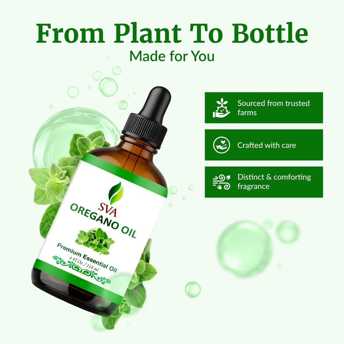 SVA Oregano Öl – 118 ml – 100% natürliches Oregano-Öl für Diffuser, Haarpflege, Gesicht, Hautpflege, Aromatherapie, Kopfhaut- und Körpermassage, Seifen- und Kerzenherstellung – mit Pipette