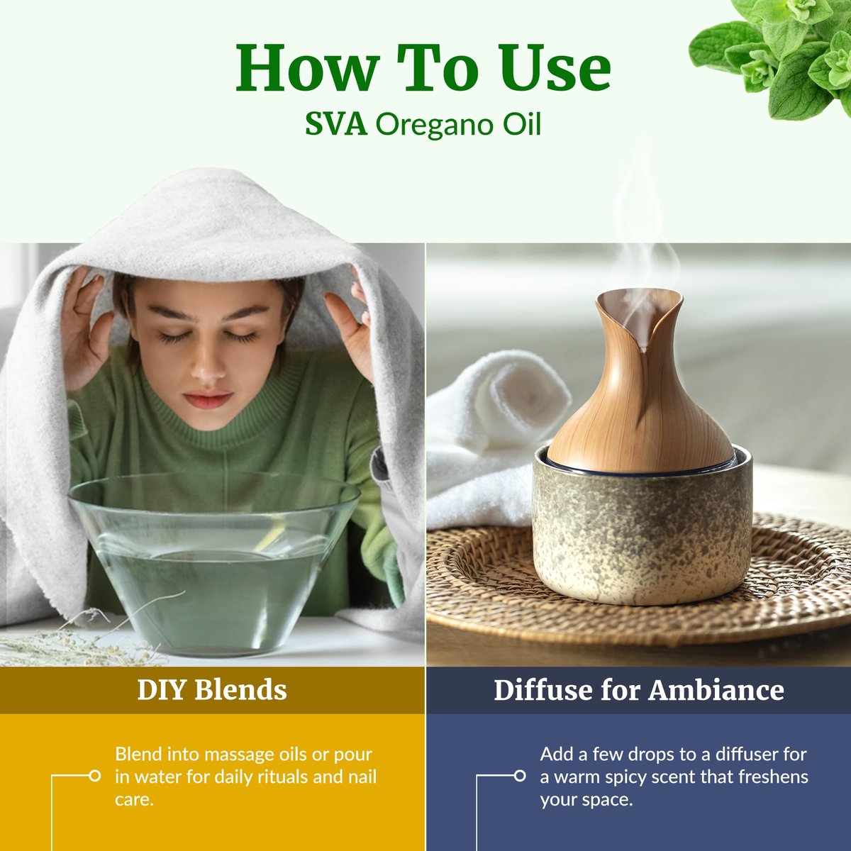 SVA Oregano Öl – 118 ml – 100% natürliches Oregano-Öl für Diffuser, Haarpflege, Gesicht, Hautpflege, Aromatherapie, Kopfhaut- und Körpermassage, Seifen- und Kerzenherstellung – mit Pipette
