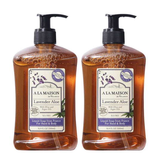 A LA MAISON Lavendel Aloe Französische Flüssigseife - Natürliche Handwäsche mit ätherischen Ölen - biologisch abbaubar, pflanzlich, vegan, tierversuchsfrei, alkohol- & parabenfrei (16,9 oz, 2er-Pack)