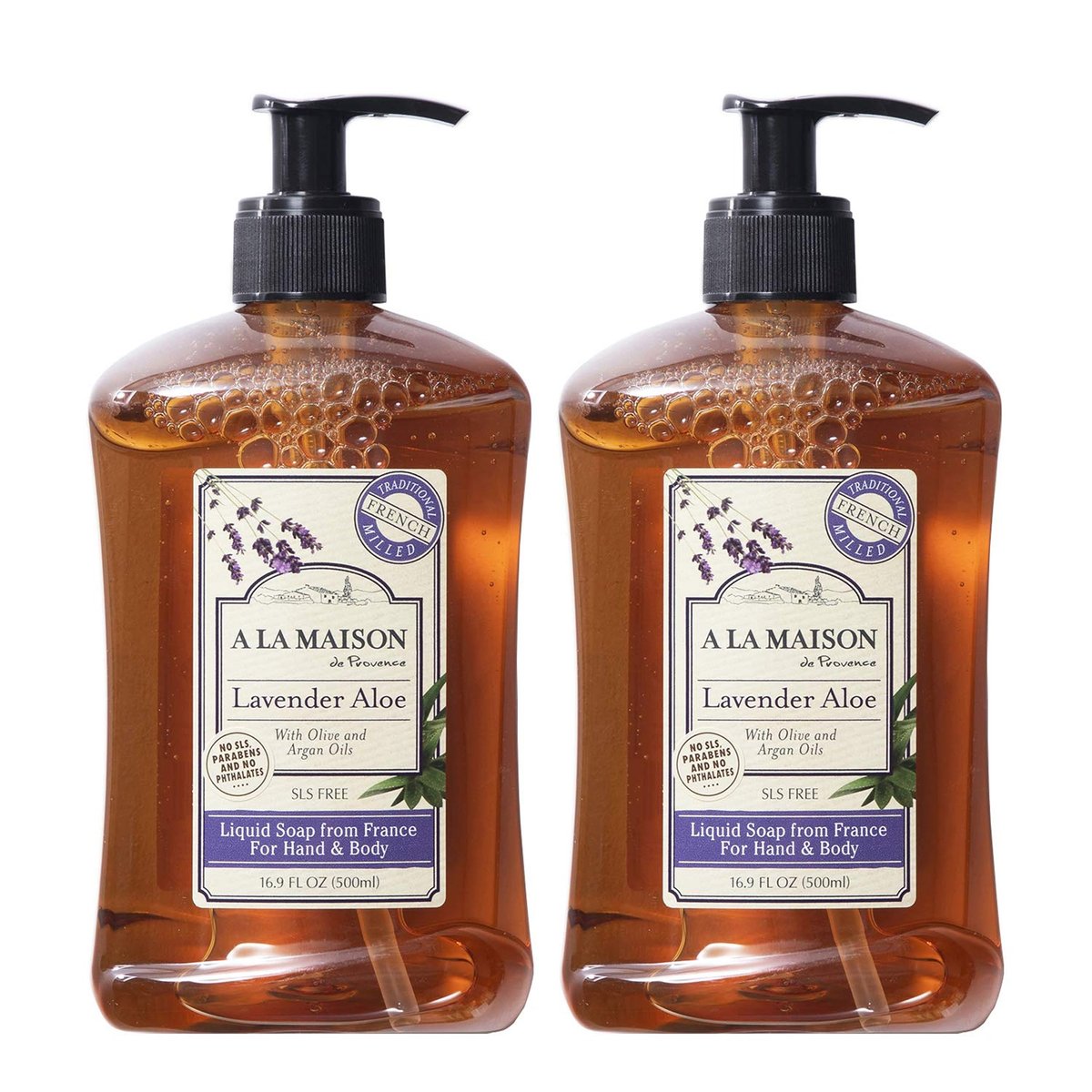 A LA MAISON Lavendel Aloe Französische Flüssigseife - Natürliche Handwäsche mit ätherischen Ölen - biologisch abbaubar, pflanzlich, vegan, tierversuchsfrei, alkohol- & parabenfrei (16,9 oz, 2er-Pack)