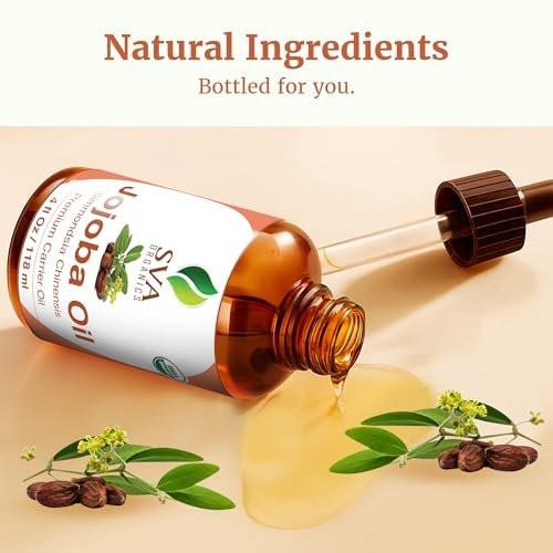 SVA Organics Bio-Jojobaöl kaltgepresst - 118 ml – 100% natürliches, kaltgepresstes Bio-Jojobaöl für Gesicht, Hautpflege, Haarpflege, Kopfhautmassage und Körpermassage – Trägeröl mit Pipette