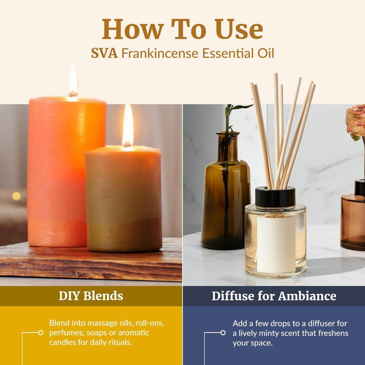 SVA Weihrauch ätherisches Öl – 118 ml – 100% natürliches Boswellia-Serrata-Öl – für Diffuser, Haarpflege, Gesicht, Hautpflege, Aromatherapie, Kopfhaut- und Körpermassage, Seifen- und Kerzenherstellung – mit Pipette