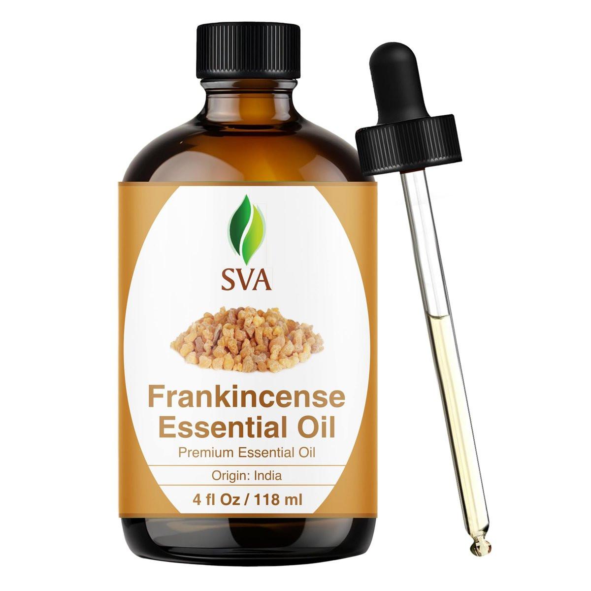 SVA Weihrauch ätherisches Öl – 118 ml – 100% natürliches Boswellia-Serrata-Öl – für Diffuser, Haarpflege, Gesicht, Hautpflege, Aromatherapie, Kopfhaut- und Körpermassage, Seifen- und Kerzenherstellung – mit Pipette