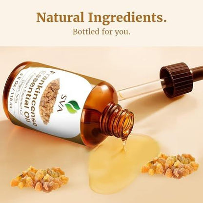 SVA Weihrauch ätherisches Öl – 118 ml – 100% natürliches Boswellia-Serrata-Öl – für Diffuser, Haarpflege, Gesicht, Hautpflege, Aromatherapie, Kopfhaut- und Körpermassage, Seifen- und Kerzenherstellung – mit Pipette