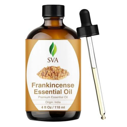 SVA Weihrauch ätherisches Öl – 118 ml – 100% natürliches Boswellia-Serrata-Öl – für Diffuser, Haarpflege, Gesicht, Hautpflege, Aromatherapie, Kopfhaut- und Körpermassage, Seifen- und Kerzenherstellung – mit Pipette