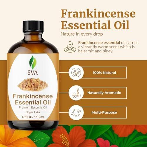 SVA Weihrauch ätherisches Öl – 118 ml – 100% natürliches Boswellia-Serrata-Öl – für Diffuser, Haarpflege, Gesicht, Hautpflege, Aromatherapie, Kopfhaut- und Körpermassage, Seifen- und Kerzenherstellung – mit Pipette