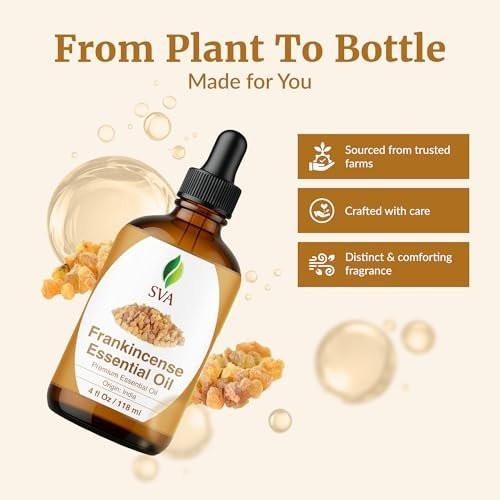 SVA Weihrauch ätherisches Öl – 118 ml – 100% natürliches Boswellia-Serrata-Öl – für Diffuser, Haarpflege, Gesicht, Hautpflege, Aromatherapie, Kopfhaut- und Körpermassage, Seifen- und Kerzenherstellung – mit Pipette